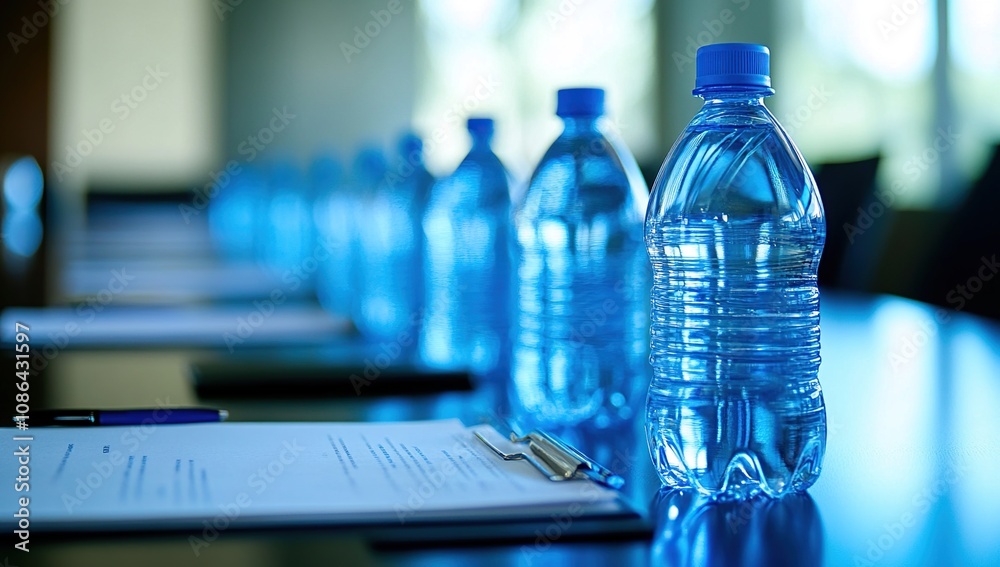 Bottled Water on a Conference Table Bottled Water on a Conference Table