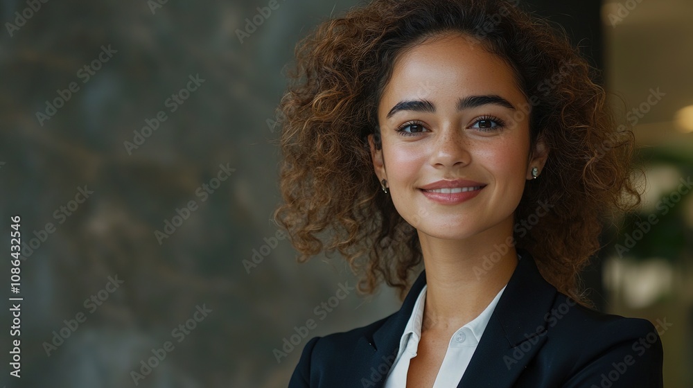 Young Professional Businesswoman Smiling Confidently in Modern Office Environment with Natural Light and Stylish Decor Young Professional Businesswoman Smiling Confidently in Modern Office Environment with Natural Light and Stylish Decor