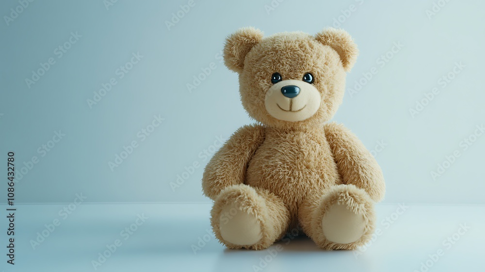 Adorable Plush Teddy Bear Sitting on a Light Blue Background Adorable Plush Teddy Bear Sitting on a Light Blue Background