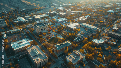 Aerial shot of utah state university in logan photo