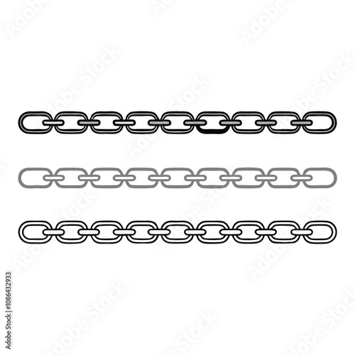 Three different styles of chain links displayed in a simple arrangement