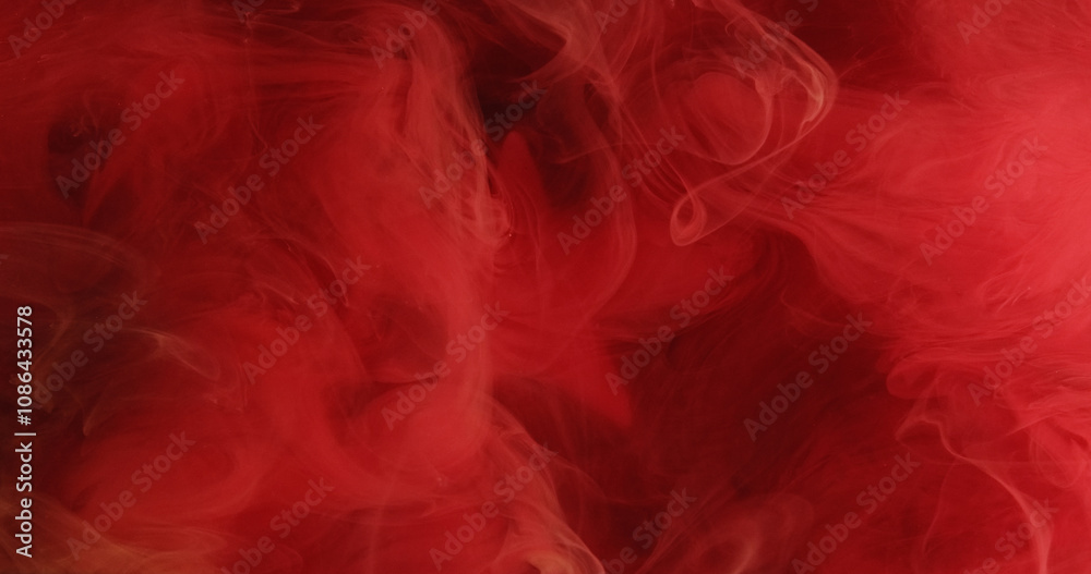 Mist texture. Fume floating. Hot red color paint water explosion haze spreading texture abstract art background.