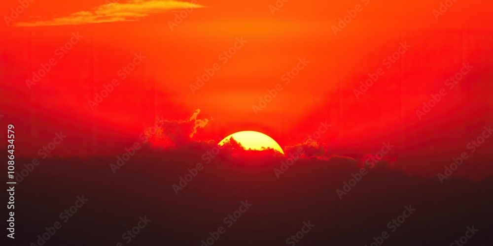 Vibrant red sunset with golden light rays and wispy clouds, sunny atmosphere, glowing rays, soft focus effect Vibrant red sunset with golden light rays and wispy clouds, sunny atmosphere, glowing rays, soft focus effect