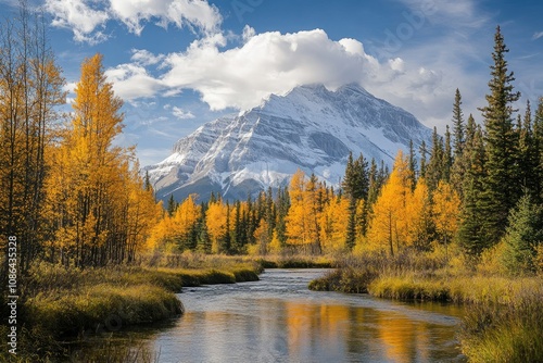 A Serene Mountain River Winding Through Autumnal Forest