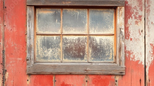Weathered glass windows, decorated with dust and peeling paint, reflecting the history of oldness and durability
