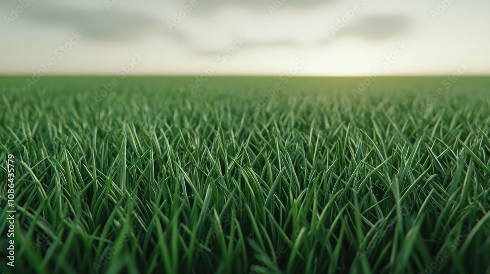 Fototapeta premium Lush Green Grass Field Nature Background 3D Render Spring Summer Meadow Lawn Plants Texture