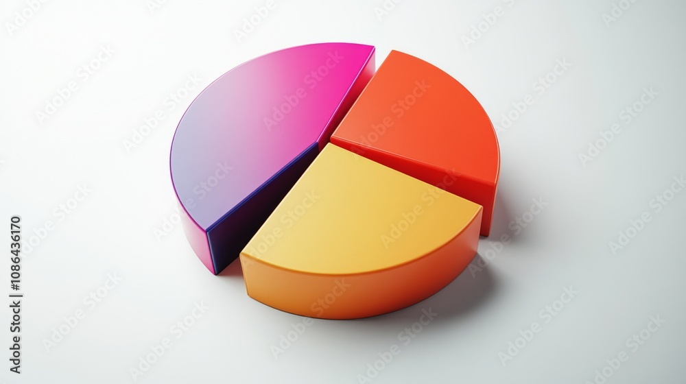 Colorful 3D Pie Chart Segment Representation, Geometric Shapes in Vibrant Shades, Visual Data Presentation for Business and Education Use
