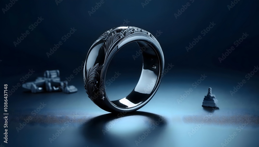 Black onyx ring, sharp edges, gothic vibe, 3D illustration. ring jewelry, trendy, aesthetic Black onyx ring, sharp edges, gothic vibe, 3D illustration. ring jewelry, trendy, aesthetic