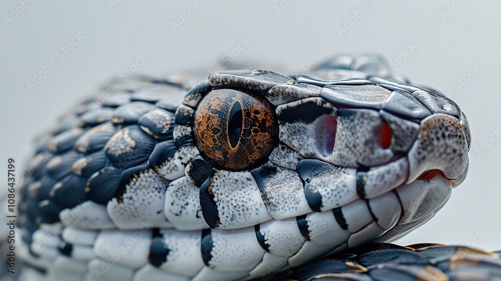 Fototapeta premium Hyper-Realistic Snake Head Close-Up with Crisp Details and White Background