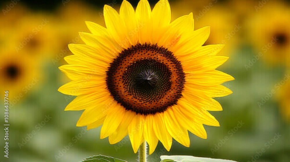 Bright and Vibrant Sunflower in Full Bloom Surrounded by a Sea of Sunflowers, Capturing the Essence of Summer and Nature's Beauty in a Lush Field Bright and Vibrant Sunflower in Full Bloom Surrounded by a Sea of Sunflowers, Capturing the Essence of Summer and Nature's Beauty in a Lush Field