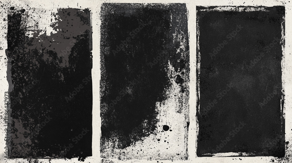Black splashes isolated on white background. Set of black paint, A set of 3 grunge frames made with paint, chalks and charcoal. Black splashes isolated on white background. Set of black paint, A set of 3 grunge frames made with paint, chalks and charcoal.