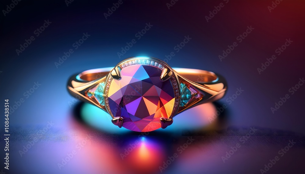 Bold gemstone ring, vibrant colors, futuristic elegance, 3D illustration. ring jewelry, trendy, aesthetic Bold gemstone ring, vibrant colors, futuristic elegance, 3D illustration. ring jewelry, trendy, aesthetic