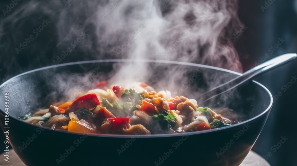 Steaming Bowl of Colorful Vegetable Soup with Fresh Ingredients, Perfect for Healthy Eating and Cozy Winter Meals, Inviting and Wholesome Dish Steaming Bowl of Colorful Vegetable Soup with Fresh Ingredients, Perfect for Healthy Eating and Cozy Winter Meals, Inviting and Wholesome Dish