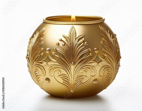 Golden Christmas Candle Holder Isolated on White