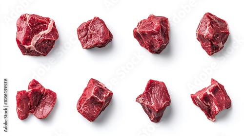 Collage of Different Isolated Raw Beef Meat Parts