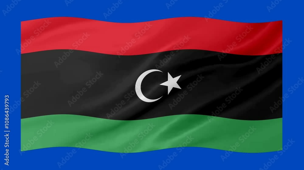 Libya waving flag loop animation with glowing 3d shade isolated on blue background Libya waving flag loop animation with glowing 3d shade isolated on blue background
