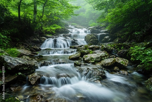Cascading Waterfall Through Lush Green Forest