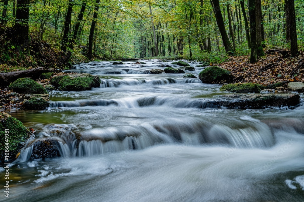 Serene Stream Flowing Through a Lush Forest Serene Stream Flowing Through a Lush Forest