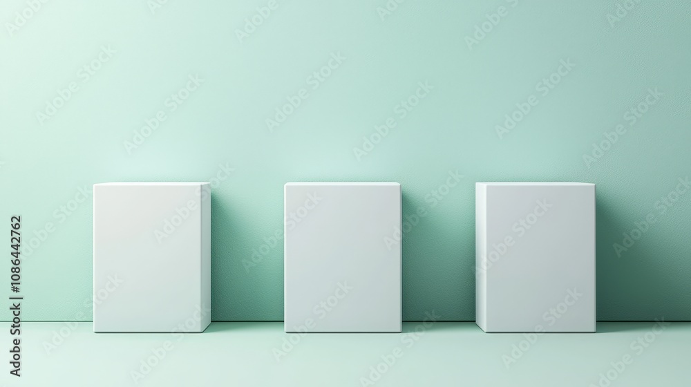 Minimalist White Boxes on Aqua Green Background Product Display Mockup Minimalist White Boxes on Aqua Green Background Product Display Mockup