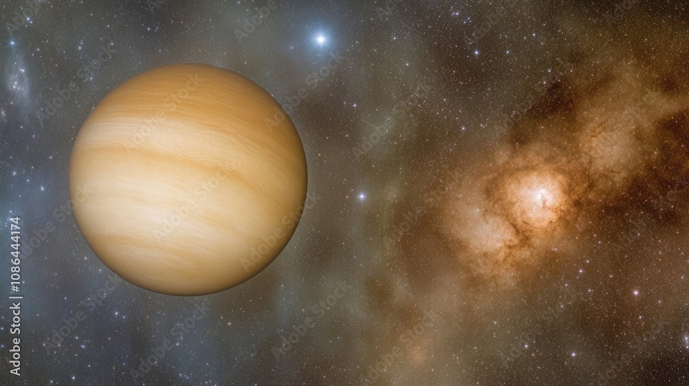 Glowing Venus standing out in the cosmic ocean, showcasing the grandeur of celestial bodies. Glowing Venus standing out in the cosmic ocean, showcasing the grandeur of celestial bodies.