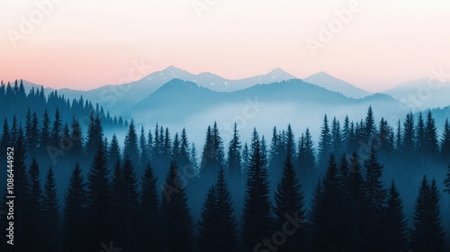 Serene Misty Forest Landscape Mountains Trees Nature