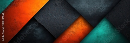 Christmas abstract background with large color blocks in dark and bright tones, asymmetric, thin textured accents, orange and turquoise highlights