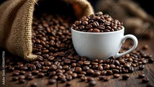 White Mug Filled with Roasted Coffee Beans, White Mug Filled with Roasted Coffee Beans - Aromatic Coffee