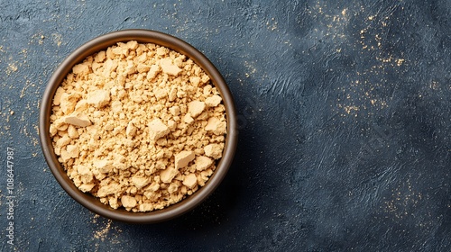 Deliciously Nutritious: Explore the Texture of Golden Soy Protein Chunks in an Elegant Bowl. Vegetarian or Vegan Ingredients Concept photo