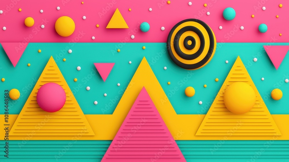 Obraz premium Vibrant Geometric Abstract Background 80s Retro Style Design