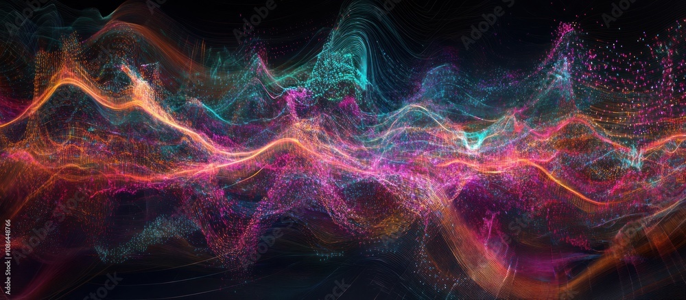Fototapeta premium Abstract colorful waves of particles flowing.