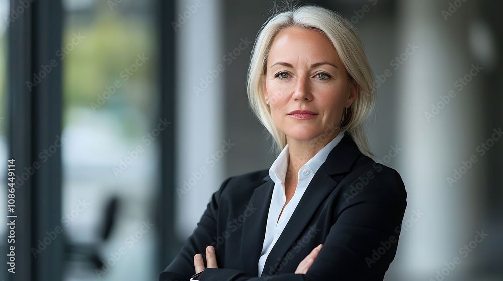 Portrait of a businesswoman in a professional setting, sharp focus on the subject, with ample room for advertising text, deep depth of field Portrait of a businesswoman in a professional setting, sharp focus on the subject, with ample room for advertising text, deep depth of field