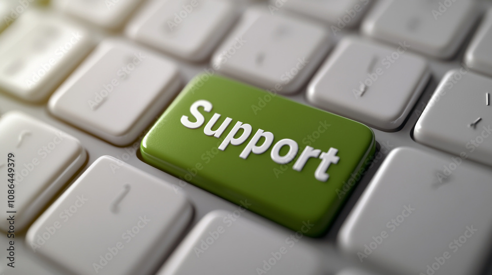 Keyboard key with support label symbolizes assistance in technology and communication tasks Keyboard key with support label symbolizes assistance in technology and communication tasks