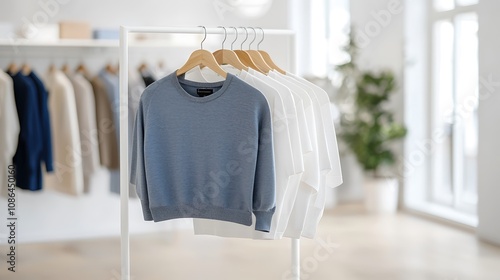 Business casual clothing store display, with clear focus on outfits and copy space for advertising, high-end business photography, deep depth of field