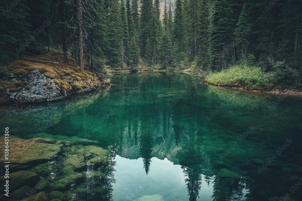 Tranquil Forest River with Reflections of Trees Tranquil Forest River with Reflections of Trees