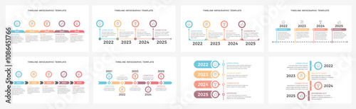 Set of eight timeline infographic templates, vector eps10 illustration