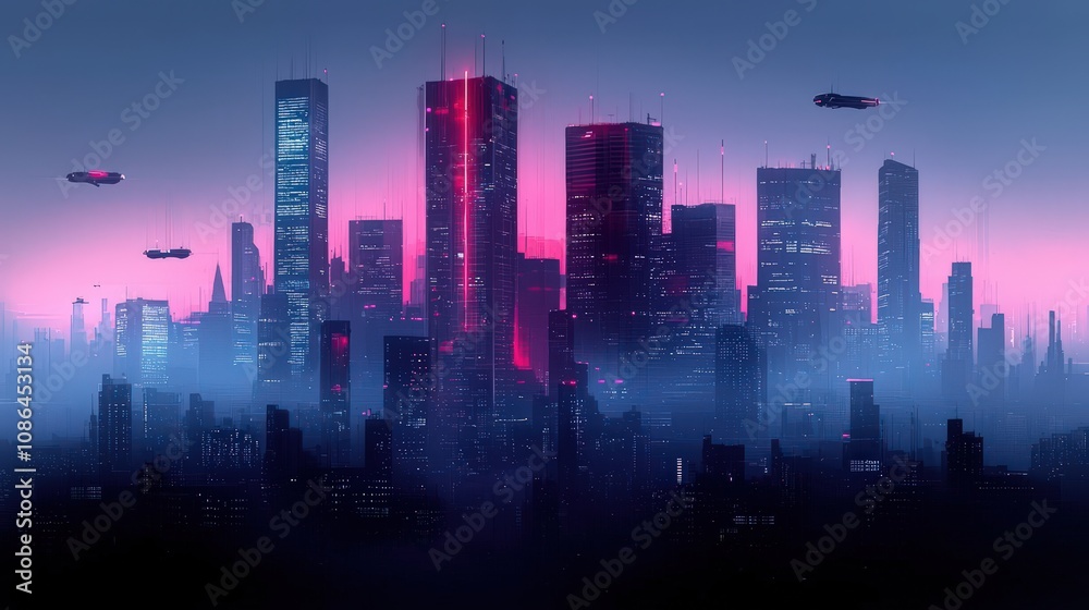 Futuristic Cityscape Neon Lights Flying Cars Skyscrapers Urban Night Futuristic Cityscape Neon Lights Flying Cars Skyscrapers Urban Night