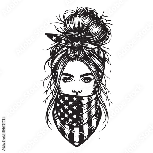Messy Bun hair illustration Vector - Cute Girl Hair with Lashes Clipart