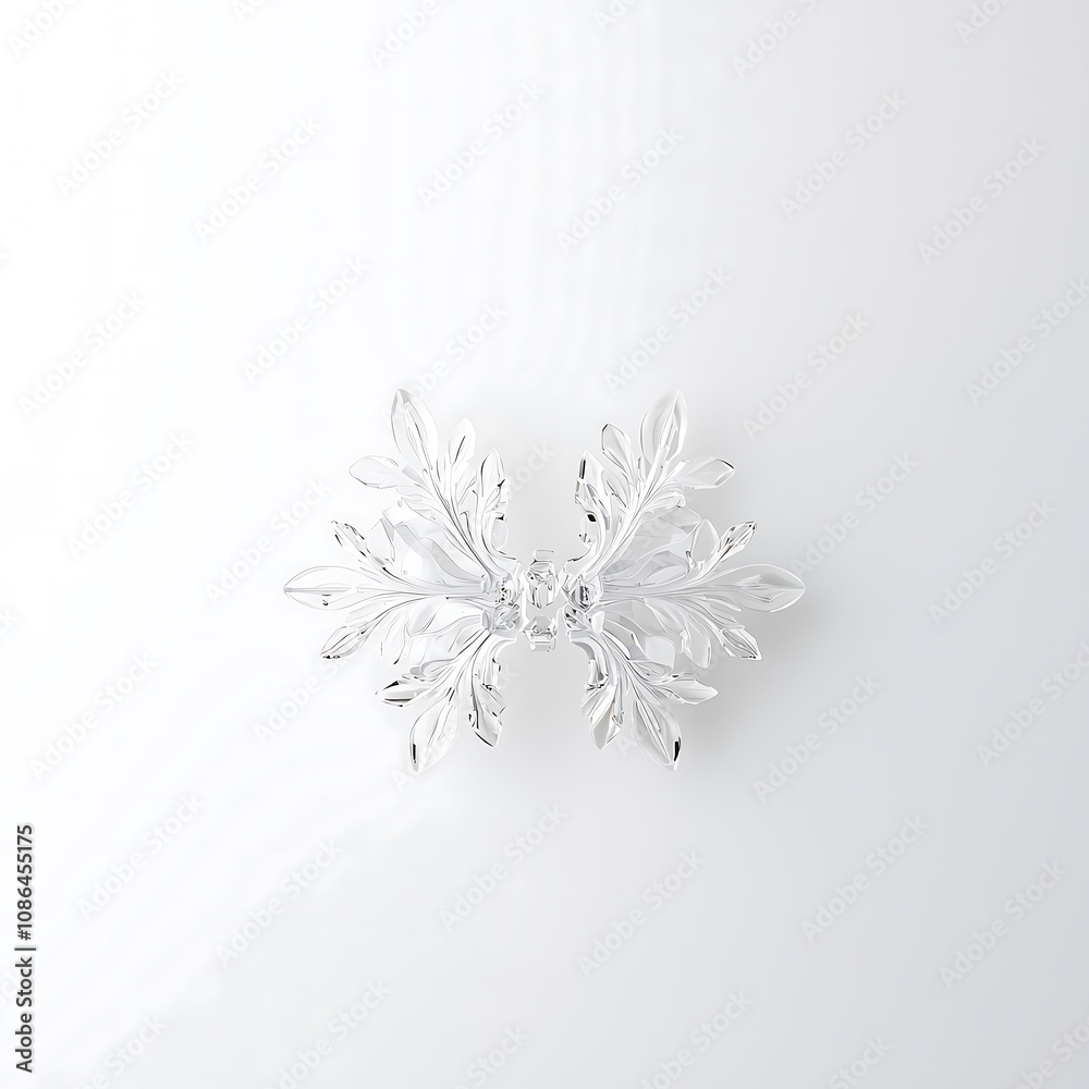 A macro shot focusing on the intricate details of twin snowflakes, showcasing their symmetrical patterns and crystal-like structure, beautifully illuminated to enhance their translucence on a white A macro shot focusing on the intricate details of twin snowflakes, showcasing their symmetrical patterns and crystal-like structure, beautifully illuminated to enhance their translucence on a white