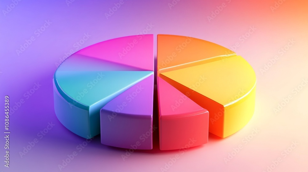 Vibrant and Colorful 3D Pie Chart Displaying Data Segments in an Artistic Gradient Palette Ideal for Business Presentations, Infographics, and Analytical Designs Vibrant and Colorful 3D Pie Chart Displaying Data Segments in an Artistic Gradient Palette Ideal for Business Presentations, Infographics, and Analytical Designs