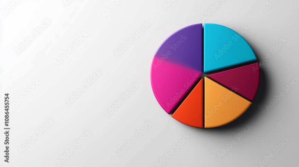Colorful 3D Pie Chart Displaying Data Segments on a Minimalist Background for Business Presentation and Analytical Purposes Colorful 3D Pie Chart Displaying Data Segments on a Minimalist Background for Business Presentation and Analytical Purposes