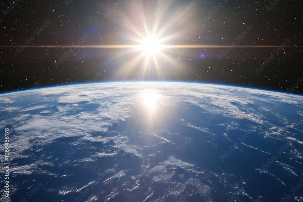 A brilliant sunrise over Earth, seen from space. A brilliant sunrise over Earth, seen from space.