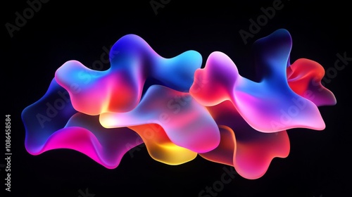 Abstract Colorful Fluid Shapes on a Dark Background, Captivating Swirls of Light and Color Illustrating Motion and Creativity in Modern Art