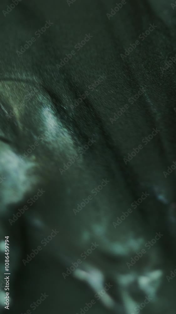 Vertical video. Glossy paint. Metallic ink. Defocused gray color dark shimmer particles sparkling oil fluid smooth brilliance texture abstract art background.