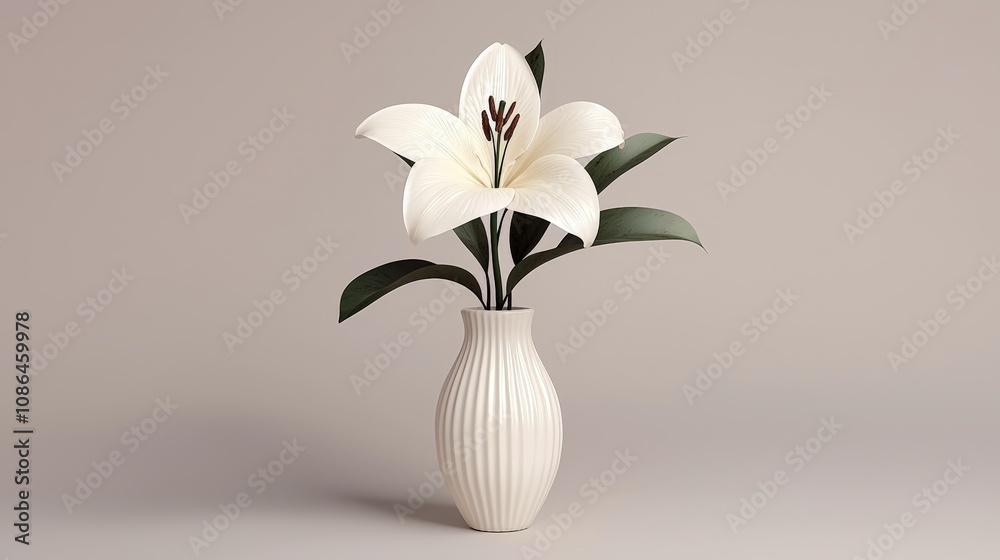 Elegant White Lily Flower in Ribbed Vase Minimalist Home Decor Still Life Photography Elegant White Lily Flower in Ribbed Vase Minimalist Home Decor Still Life Photography