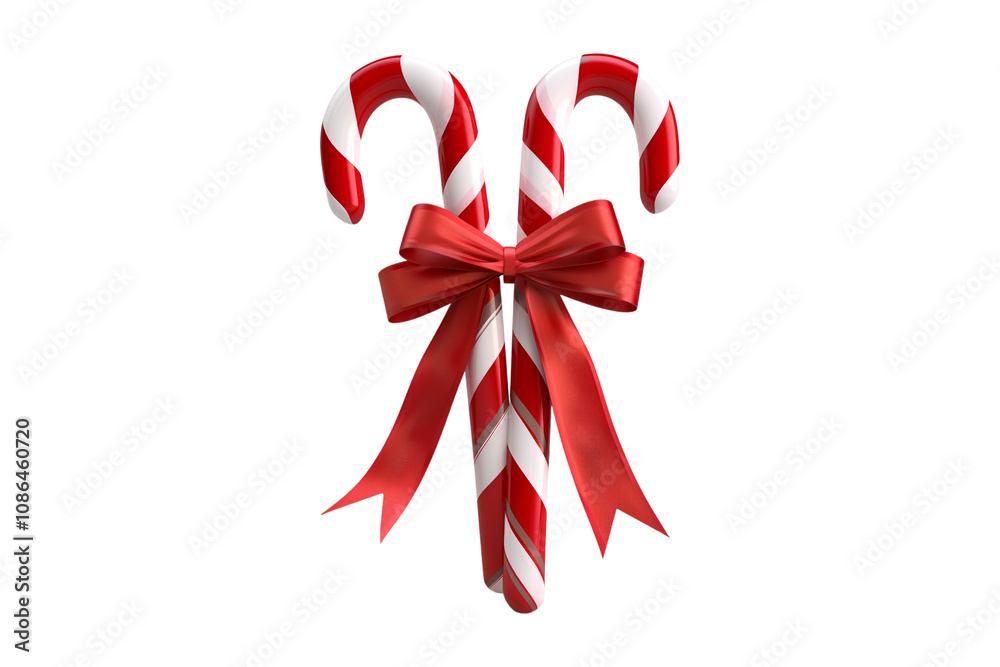 Festive 3D Render of Candy Canes Tied with Red Ribbon Festive 3D Render of Candy Canes Tied with Red Ribbon