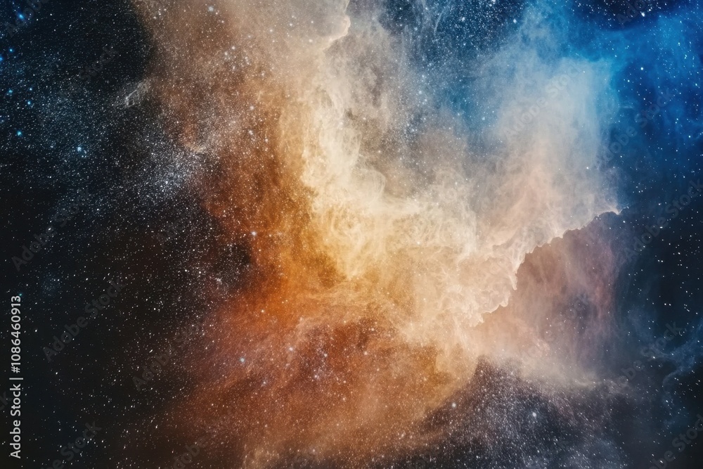 A cosmic cloud of gas and dust, glowing with vibrant colors against a backdrop of twinkling stars. A cosmic cloud of gas and dust, glowing with vibrant colors against a backdrop of twinkling stars.