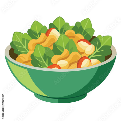 Fresh Cashew Caesar Salad with Crunchy Romaine and Creamy Dressing, Isolated on White Background.