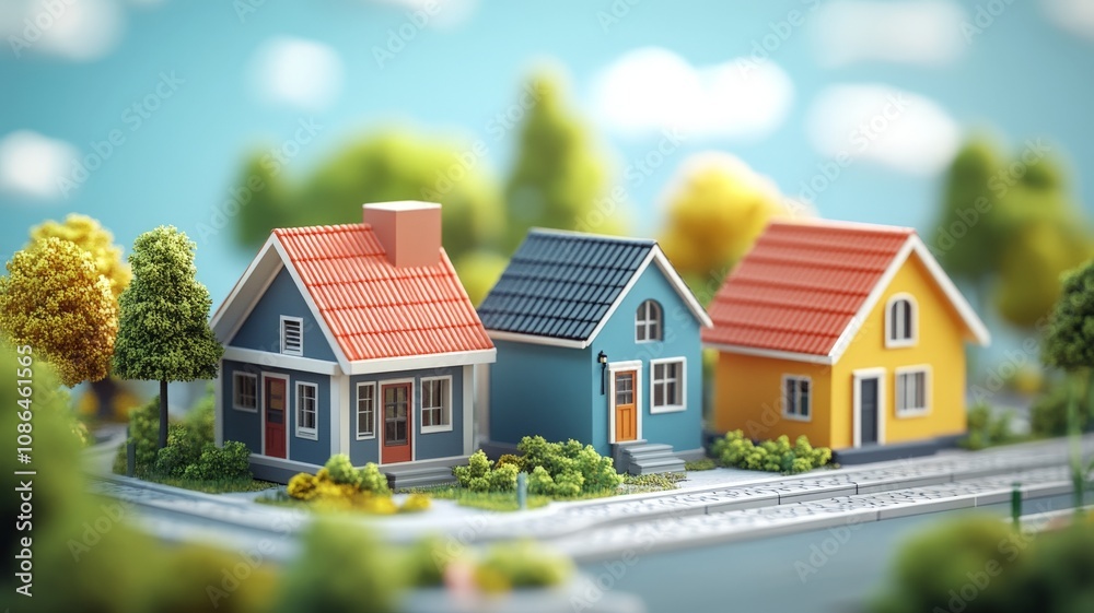 small town consist of three house, 3d isometric small town consist of three house, 3d isometric