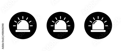 Emergency siren icon set on black circle. Ambulance, police light sign symbol