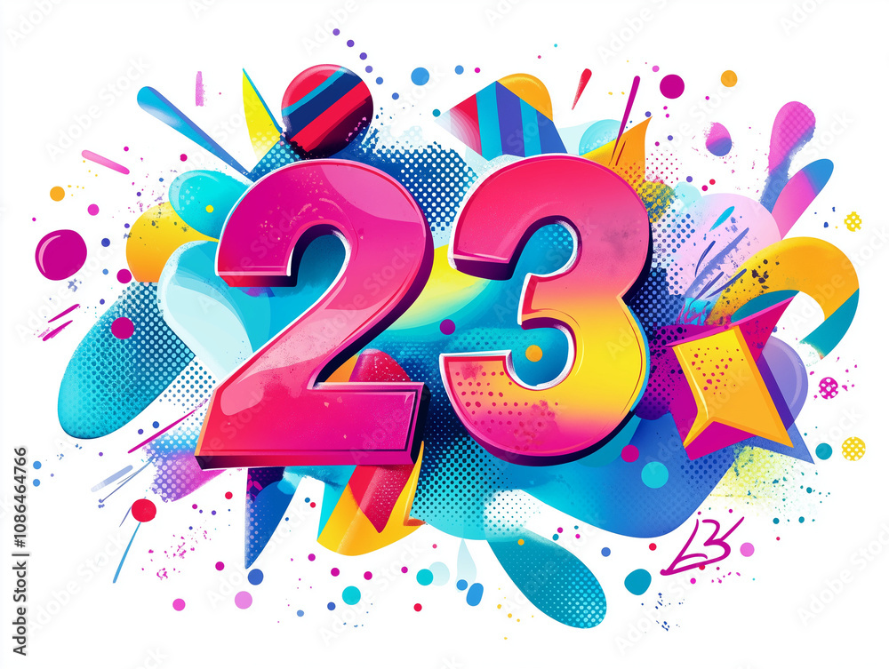 Fototapeta premium Number 23 in a fun, cartoon-inspired design